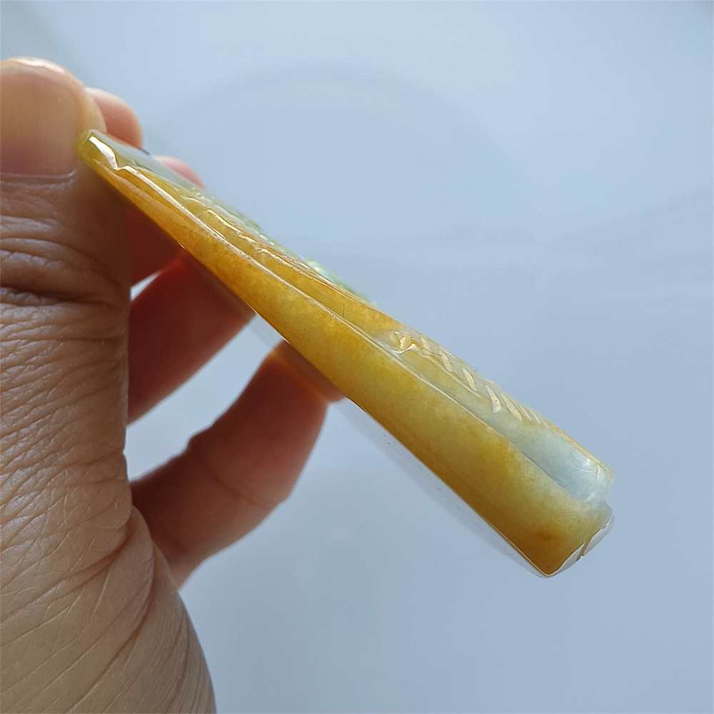 Unique Certificated Natural Hand Carved Yellow Color Heated 65X56X15mm Burmese Jadeite Irregular Pendant With Nine Tailed Fox Carved,Amulet Pendant Necklace