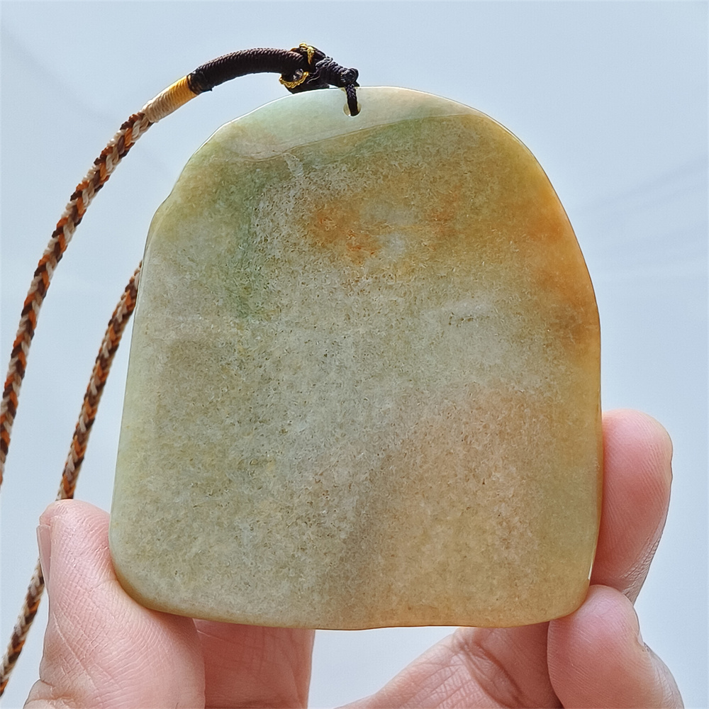 Unique Certificated Natural Hand Carved Yellow Color Heated 65X56X15mm Burmese Jadeite Irregular Pendant With Nine Tailed Fox Carved,Amulet Pendant Necklace