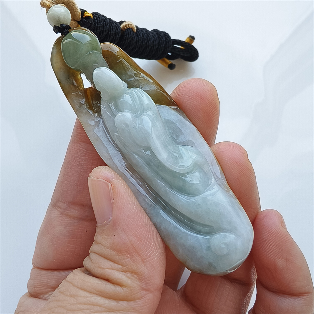 Unique Certificated Natural Type A Untreated 70X24X14mm Green Yellow White Burmese Jadeite Irregular Pendant With 悟道 Carved,Myanmar Jadeite Pendant Necklace