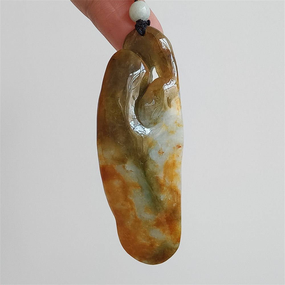 Unique Certificated Natural Type A Untreated 70X24X14mm Green Yellow White Burmese Jadeite Irregular Pendant With 悟道 Carved,Myanmar Jadeite Pendant Necklace