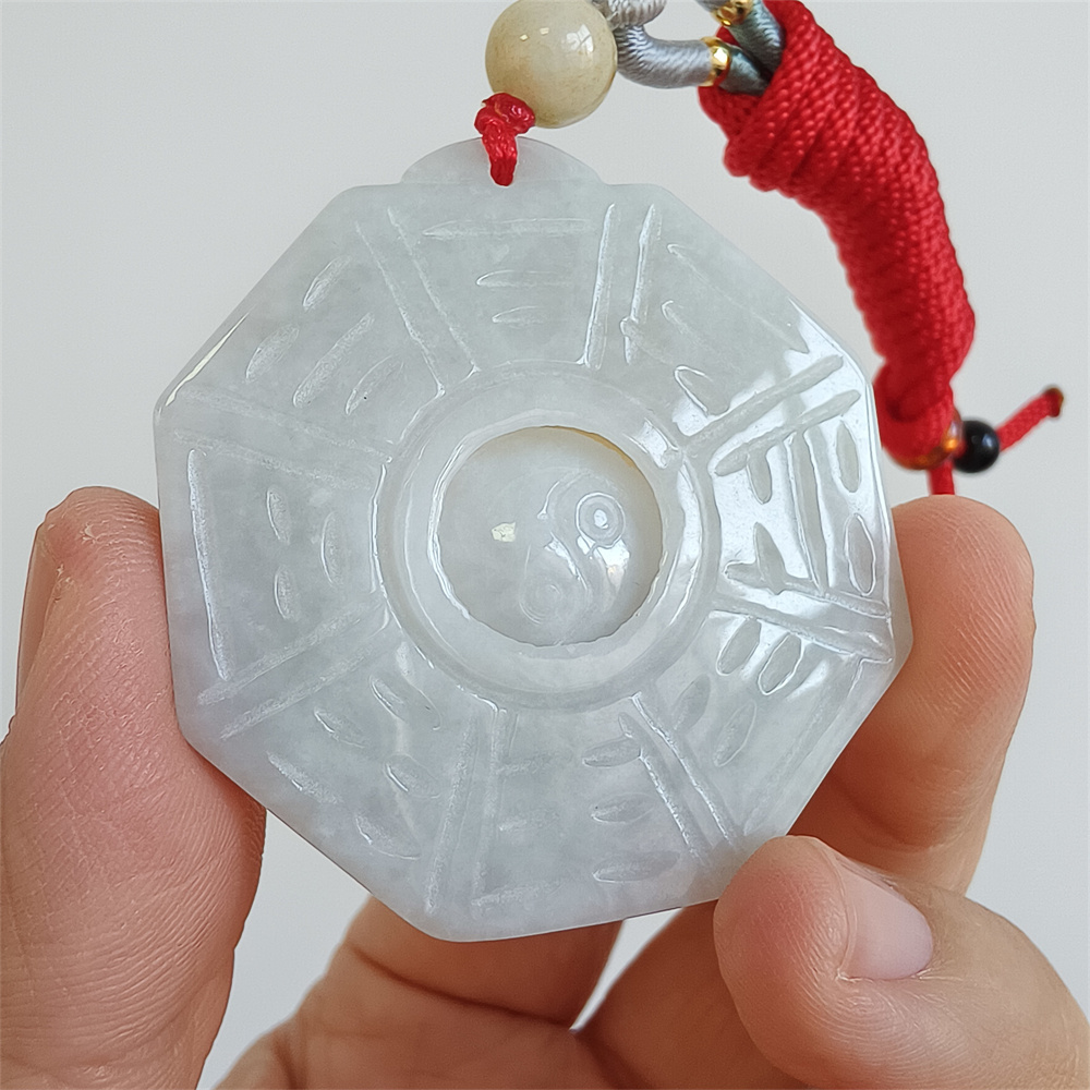 Unique Certificated Natural Hand Carved Yellow Color Heated 43X6mm Burmese Jadeite Polygon Bagua Pendant,Yellow Jadeite Pendant Necklace