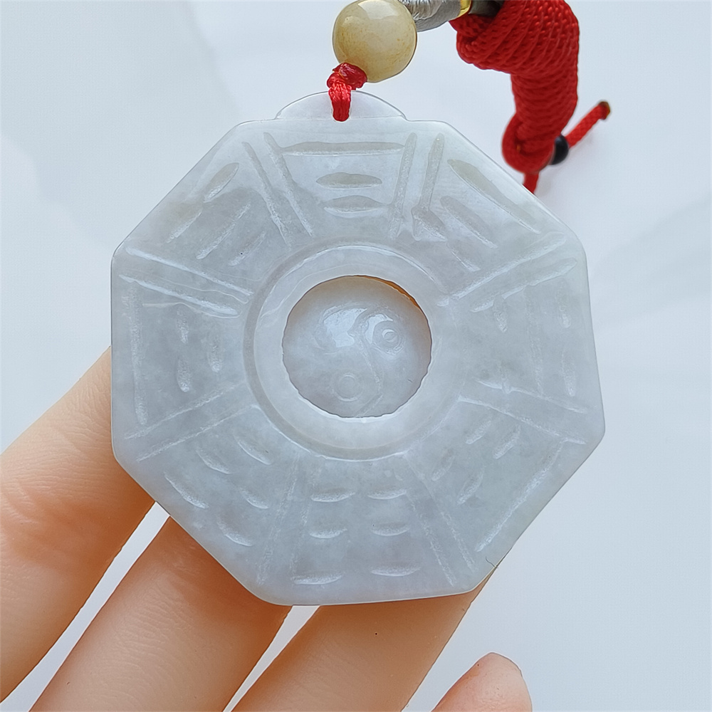 Unique Certificated Natural Hand Carved Yellow Color Heated 43X6mm Burmese Jadeite Polygon Bagua Pendant,Yellow Jadeite Pendant Necklace