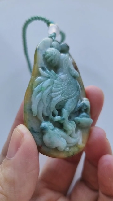 Unique Certificated Natural Hand Carved Yellow Green Color Heated 57X35X8mm Burmese Jadeite Oval Pendant With Rooster Carved,Chinese Zodiac Pendant Necklace