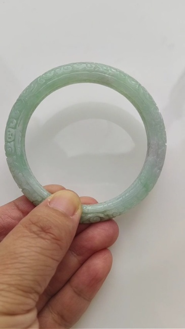 Natural Certificated Type A Untreated 57mm Green White Watery Burmese Jadeite Band Bangle,Green White Bracelet Burma Jadeite Patterned Bangles