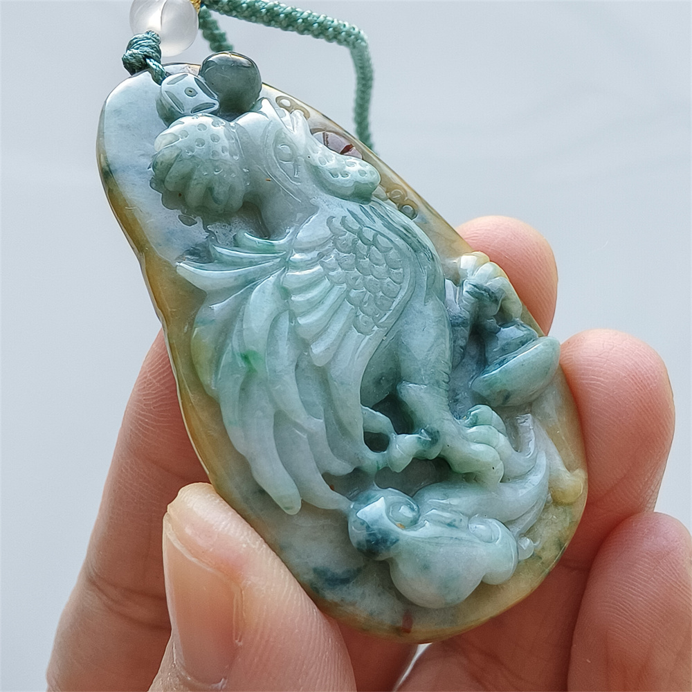 Unique Certificated Natural Hand Carved Yellow Green Color Heated 57X35X8mm Burmese Jadeite Oval Pendant With Rooster Carved,Chinese Zodiac Pendant Necklace