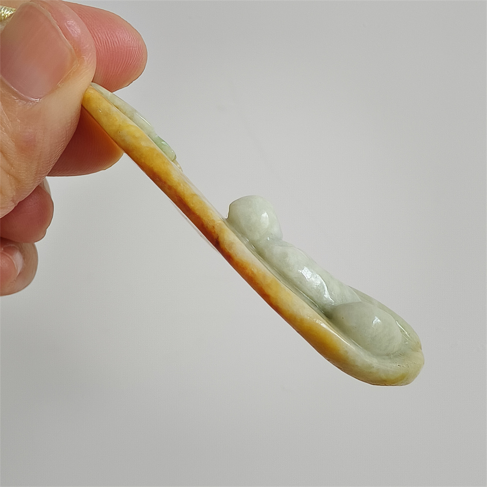 Unique Certificated Natural Type A Untreated 65X44X10mm Yellow Green Burmese Jadeite Teardrop Pendant With 悟道 And Butterfly Carved,Amulet Pendant Necklace