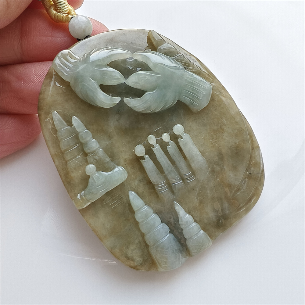 Unique Certificated Natural Type A Untreated 59X58X12mm Green Yellow Burmese Jadeite Oval Pendant With 悟道 And Bird Carved,Myanmar Jadeite Pendant Necklace