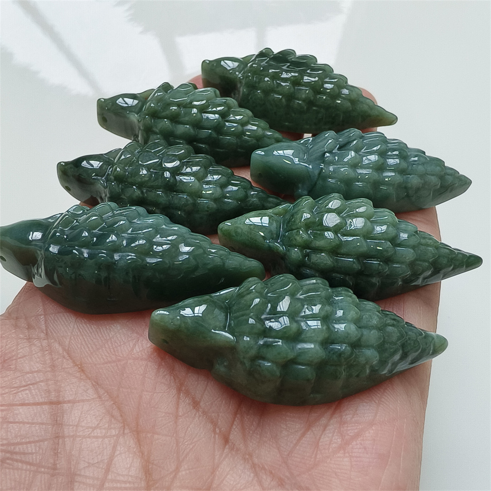 Certificated Natural Type A Untreated 46X20X12mm Dark Green Burmese Jadeite Pangolin Pendant,DIY Jewelry Supplies