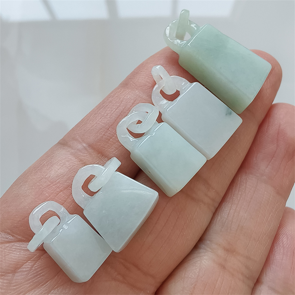 Natural Certificated Type A 17-29X8-12X4-7mm Icy Green White Burmese Jadeite 平安无事 Plaque,Amulet Pendant Necklace