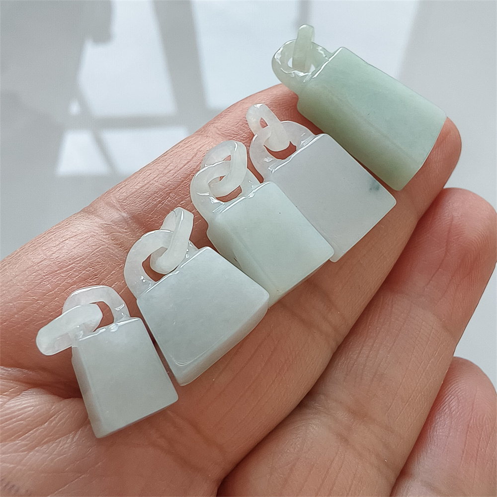 Natural Certificated Type A 17-29X8-12X4-7mm Icy Green White Burmese Jadeite 平安无事 Plaque,Amulet Pendant Necklace