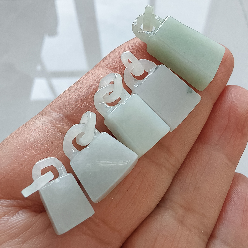 Natural Certificated Type A 17-29X8-12X4-7mm Icy Green White Burmese Jadeite 平安无事 Plaque,Amulet Pendant Necklace