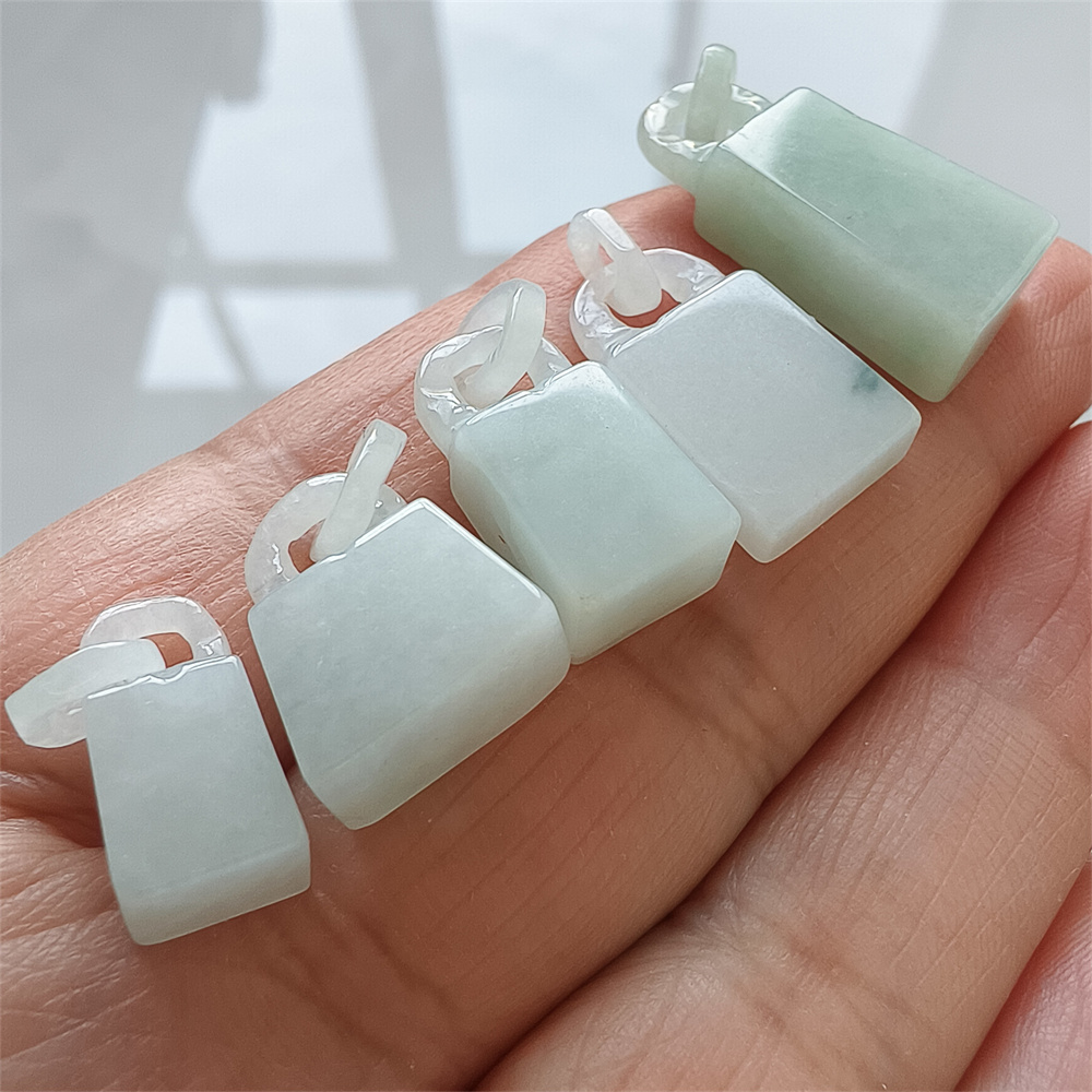 Natural Certificated Type A 17-29X8-12X4-7mm Icy Green White Burmese Jadeite 平安无事 Plaque,Amulet Pendant Necklace