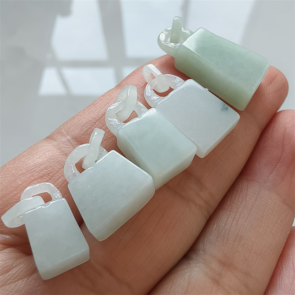 Natural Certificated Type A 17-29X8-12X4-7mm Icy Green White Burmese Jadeite 平安无事 Plaque,Amulet Pendant Necklace