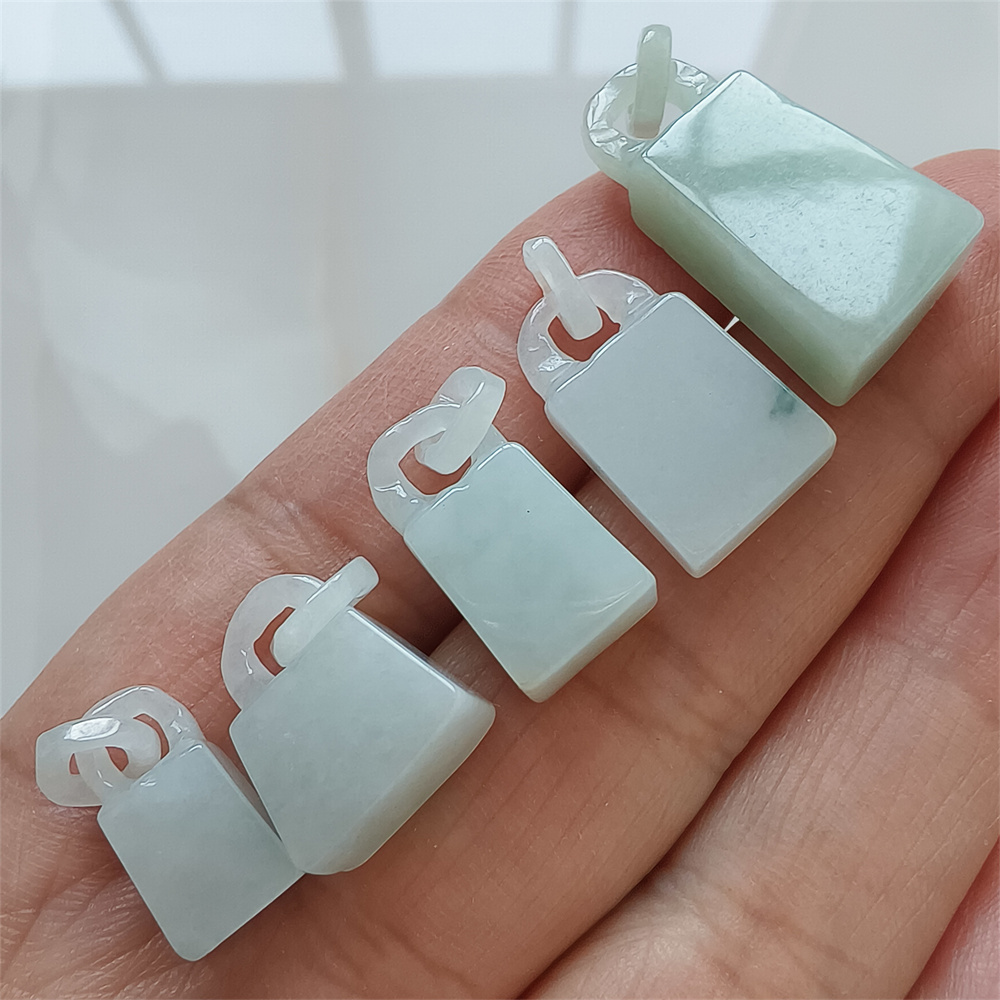 Natural Certificated Type A 17-29X8-12X4-7mm Icy Green White Burmese Jadeite 平安无事 Plaque,Amulet Pendant Necklace