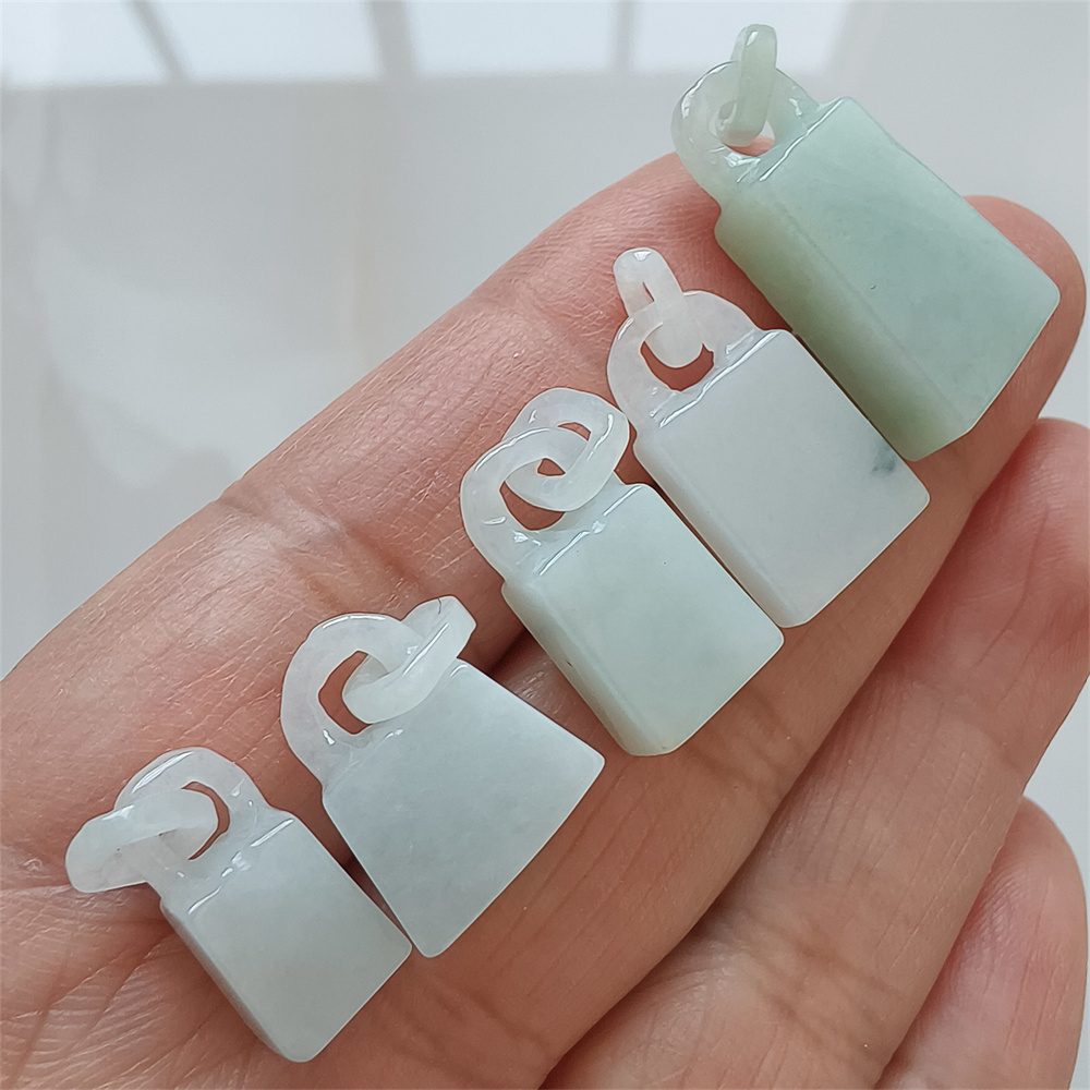 Natural Certificated Type A 17-29X8-12X4-7mm Icy Green White Burmese Jadeite 平安无事 Plaque,Amulet Pendant Necklace