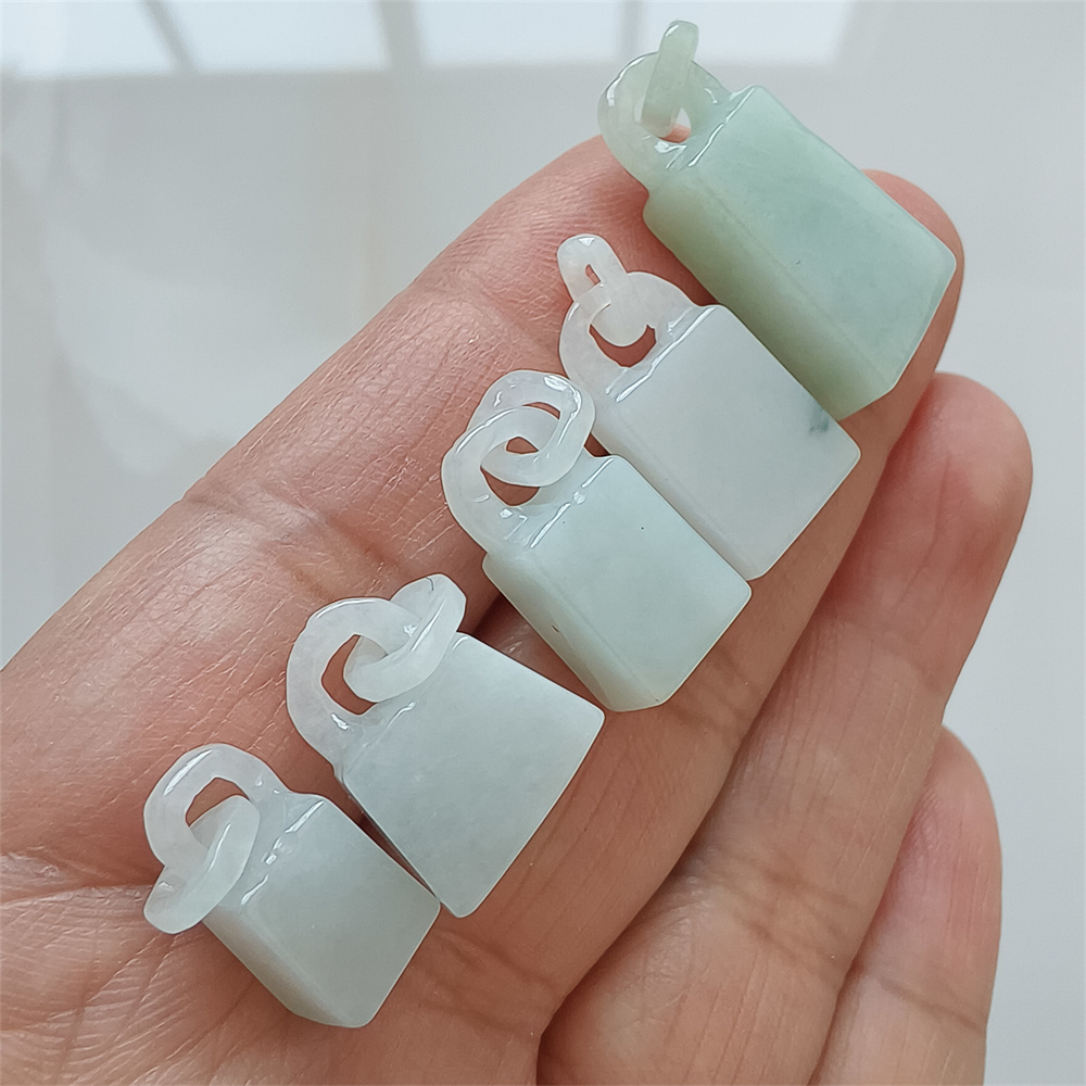 Natural Certificated Type A 17-29X8-12X4-7mm Icy Green White Burmese Jadeite 平安无事 Plaque,Amulet Pendant Necklace