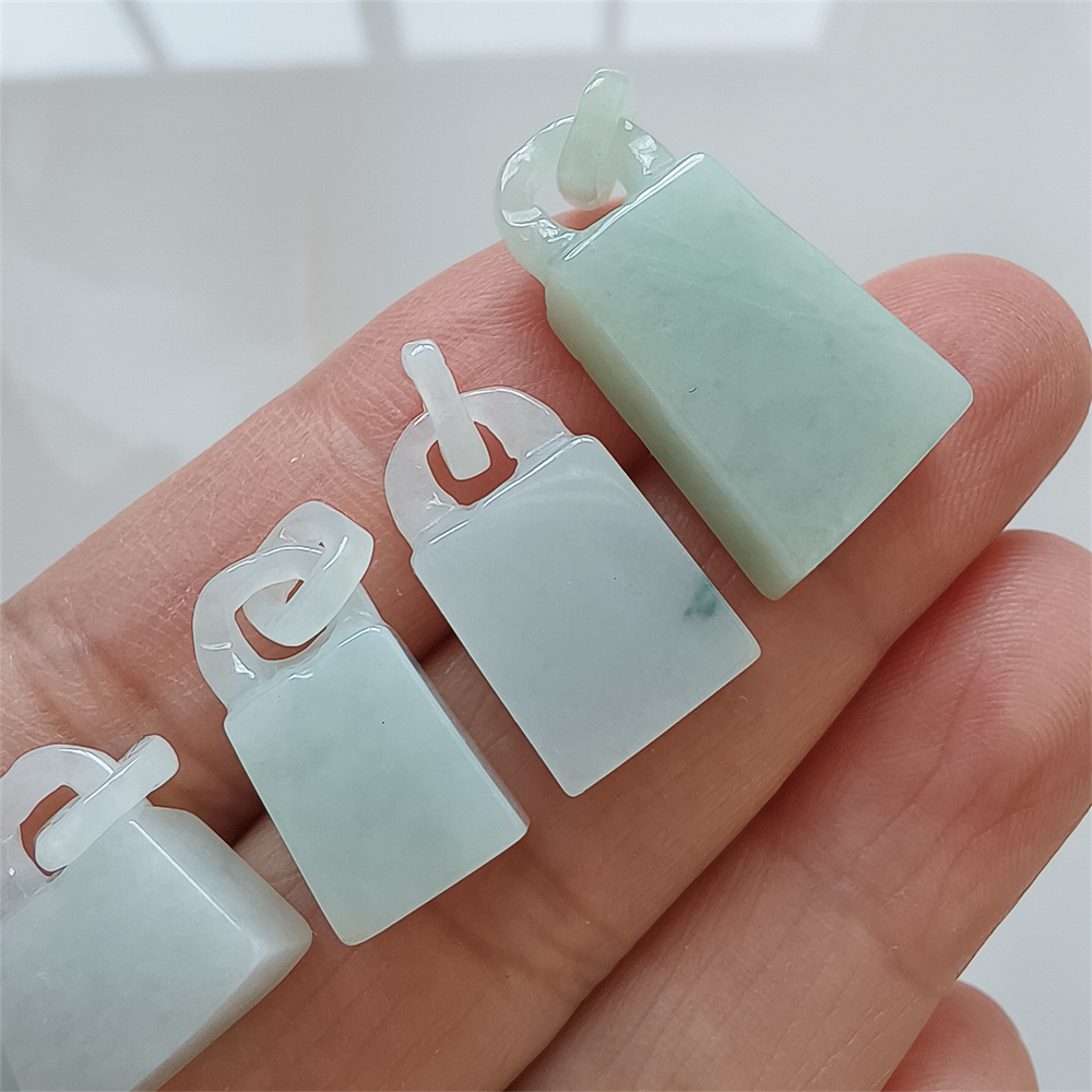 Natural Certificated Type A 17-29X8-12X4-7mm Icy Green White Burmese Jadeite 平安无事 Plaque,Amulet Pendant Necklace