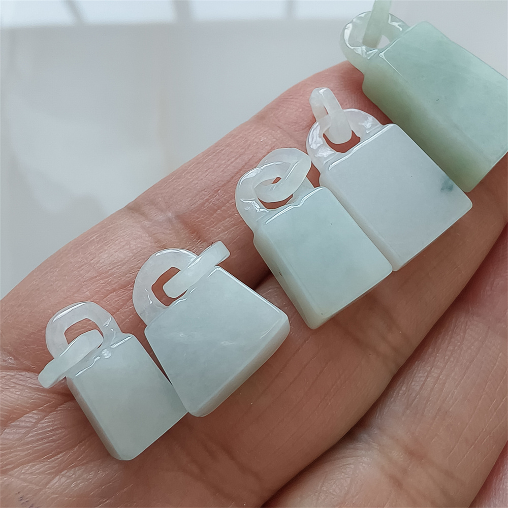 Natural Certificated Type A 17-29X8-12X4-7mm Icy Green White Burmese Jadeite 平安无事 Plaque,Amulet Pendant Necklace