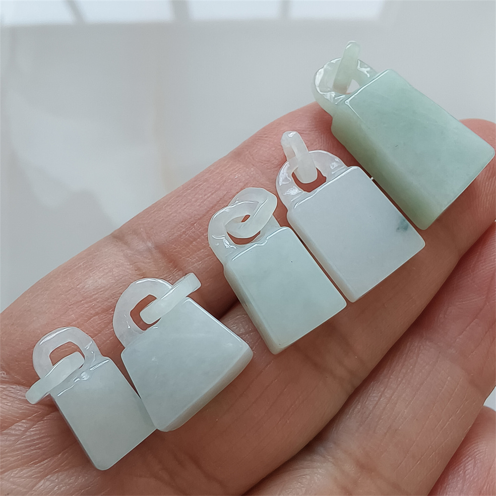 Natural Certificated Type A 17-29X8-12X4-7mm Icy Green White Burmese Jadeite 平安无事 Plaque,Amulet Pendant Necklace