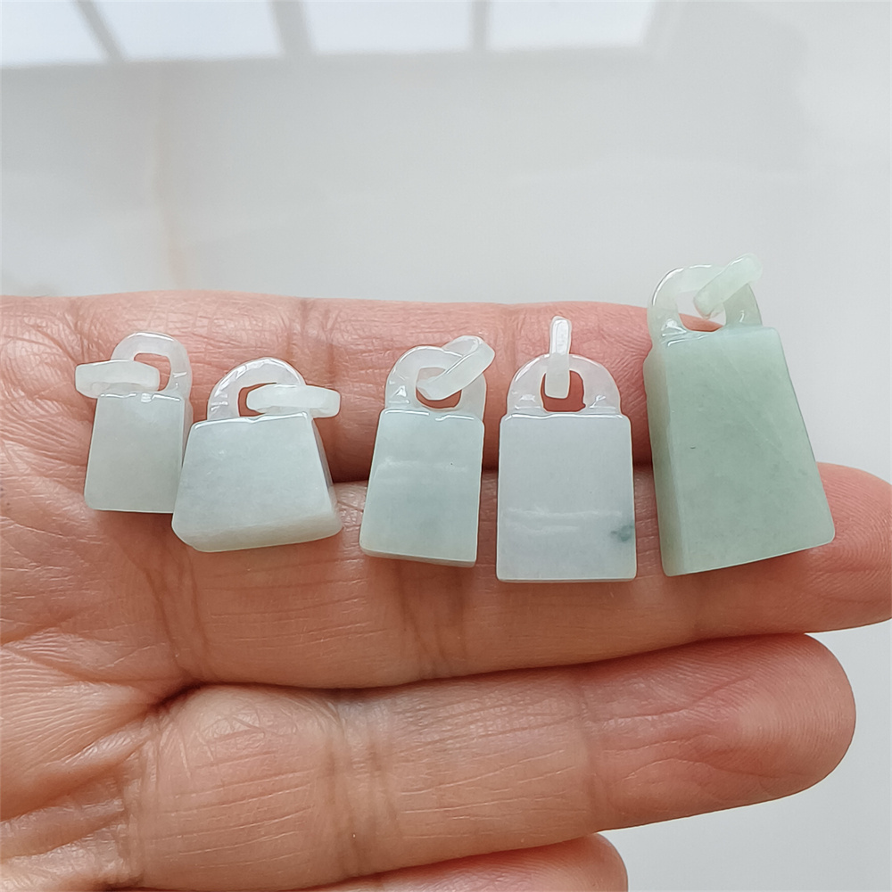 Natural Certificated Type A 17-29X8-12X4-7mm Icy Green White Burmese Jadeite 平安无事 Plaque,Amulet Pendant Necklace