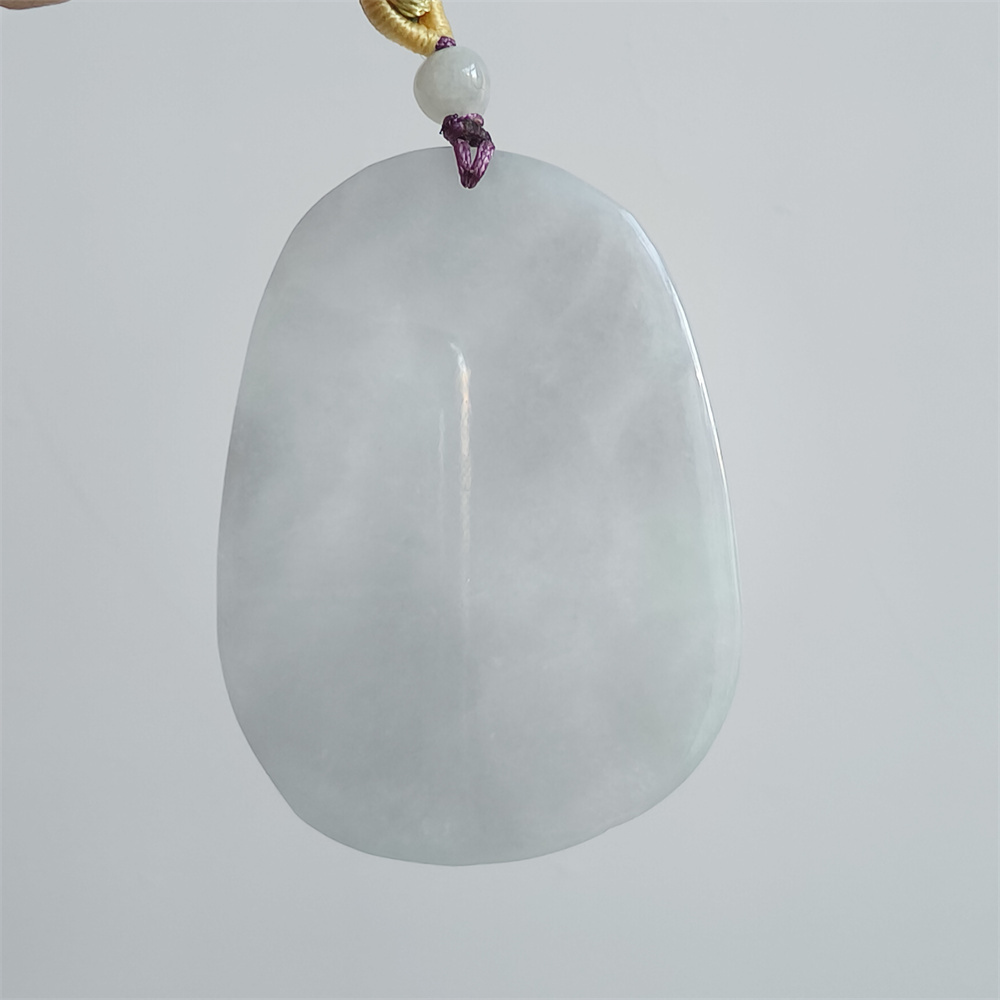 Natural Certificated Type A 48X35X5mm Icy White Green Burmese Jadeite Oval Pendant With Buddha Carved,Amulet Pendant Necklace