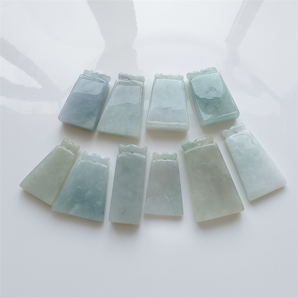 Natural Certificated Type A 28-36X13-20X4-6mm Icy Green White Burmese Jadeite 平安无事 Plaque,Amulet Pendant Necklace