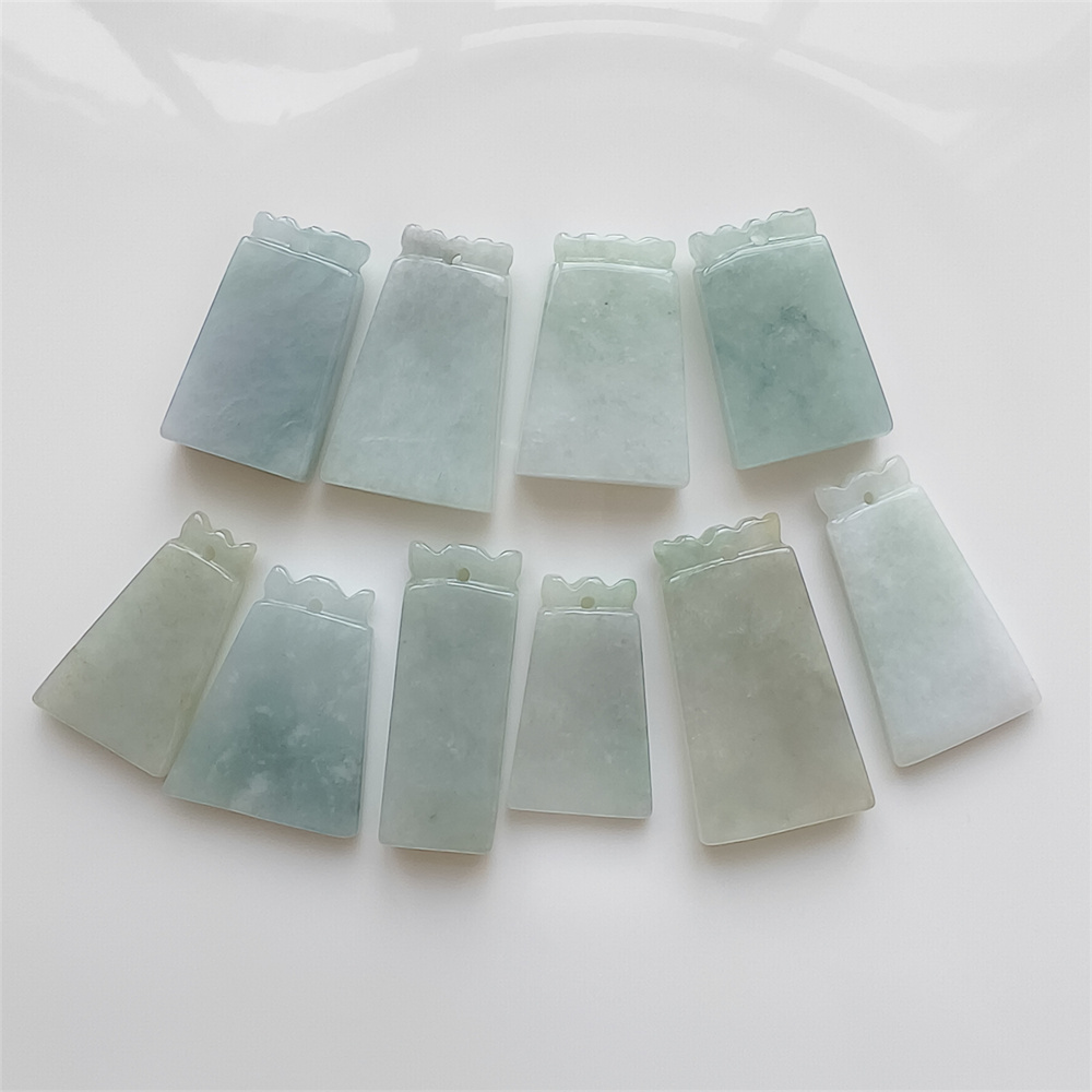 Natural Certificated Type A 28-36X13-20X4-6mm Icy Green White Burmese Jadeite 平安无事 Plaque,Amulet Pendant Necklace
