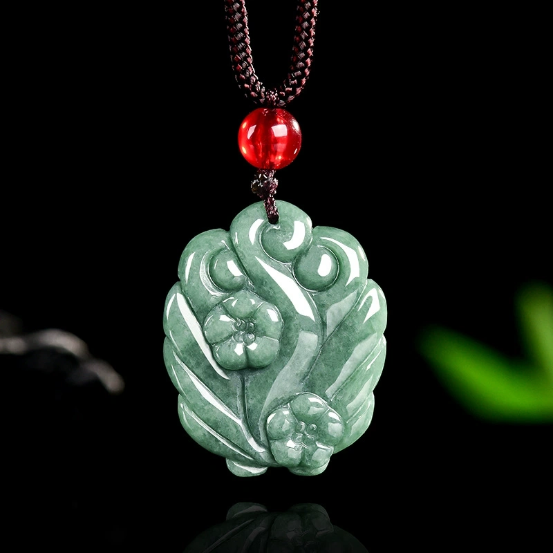 Certificated Natural Type A Untreated 26X21.5X8mm Bean Green Burmese Jadeite Nine Tailed Fox Pendant ,Amulet  Pendant Necklace