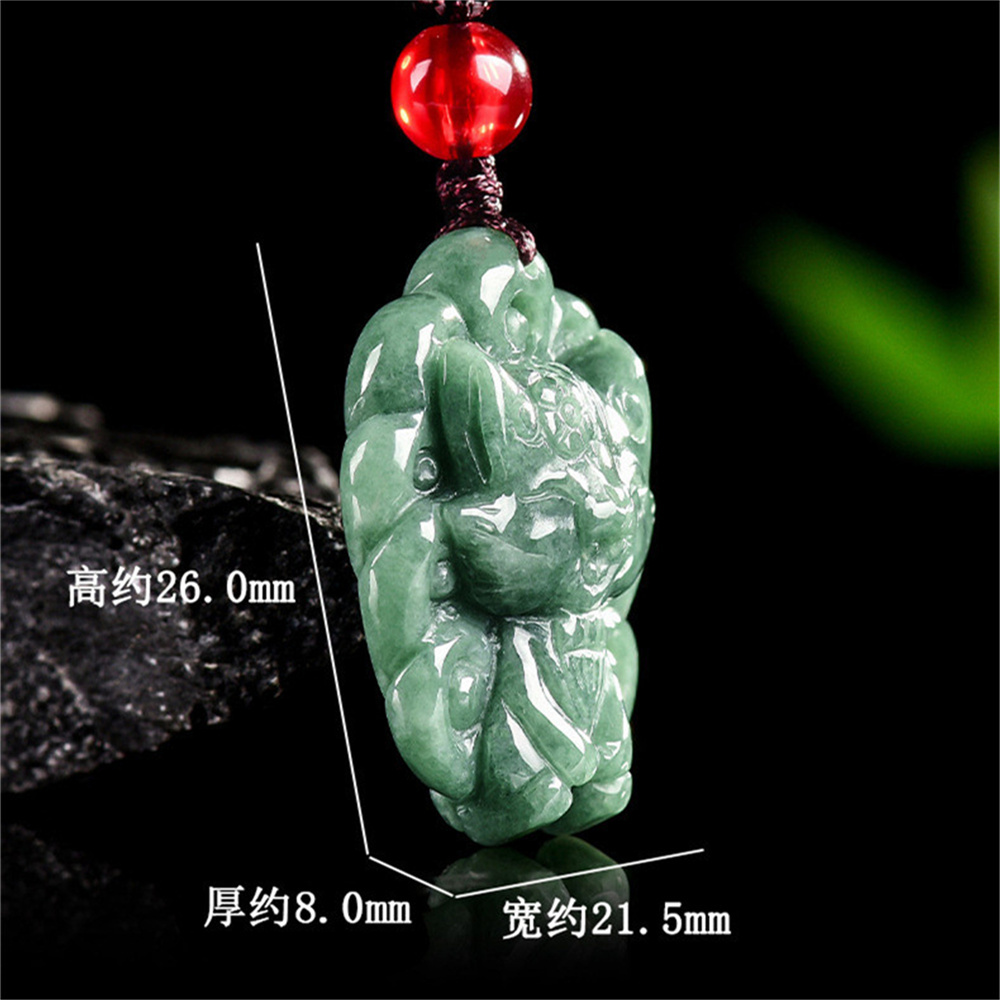 Certificated Natural Type A Untreated 26X21.5X8mm Bean Green Burmese Jadeite Nine Tailed Fox Pendant ,Amulet  Pendant Necklace