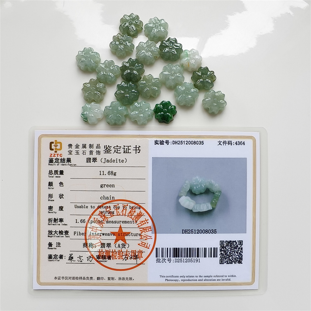 5Pcs Natural Certificated Type A Untreated 13-14X5mm Green White Burmese Jadeite Plum Blossom Beads,Go Through Hole Flowers Beads,DIY Jewelry Supplies