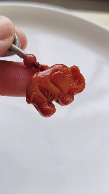 Unique Certificated Natural Hand Carved Red Color Heated 20X26X7mm Burmese Jadeite Elephant Pendant , Burmese Jadeite Pendant,DIY Jewelry Supplies