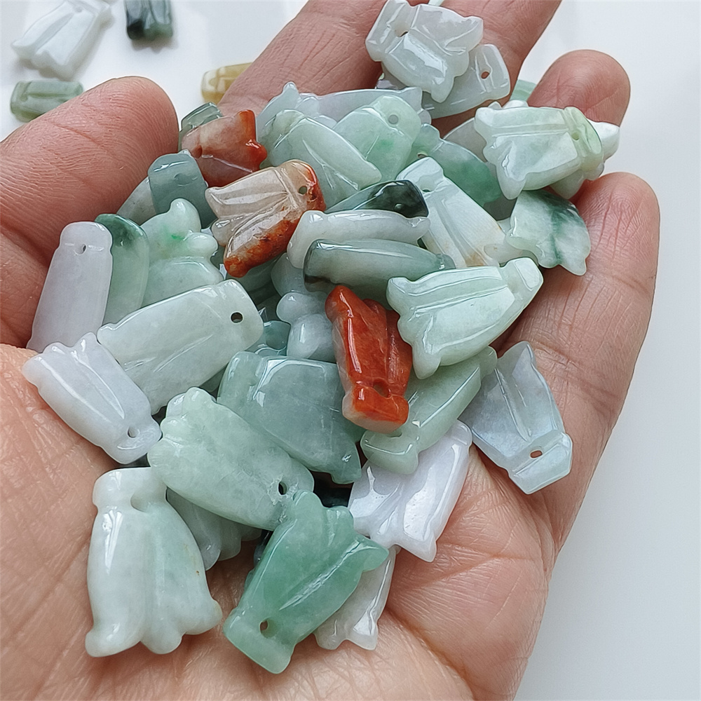 10pcs Natural Certificated Type A 13-18X8-13X3mm Icy Green White Yellow Red Burmese Jadeite Tulip Pendant,Tulip Charms,DIY Jewelry Supplies