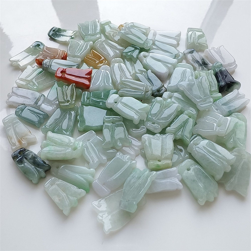 10pcs Natural Certificated Type A 13-18X8-13X3mm Icy Green White Yellow Red Burmese Jadeite Tulip Pendant,Tulip Charms,DIY Jewelry Supplies