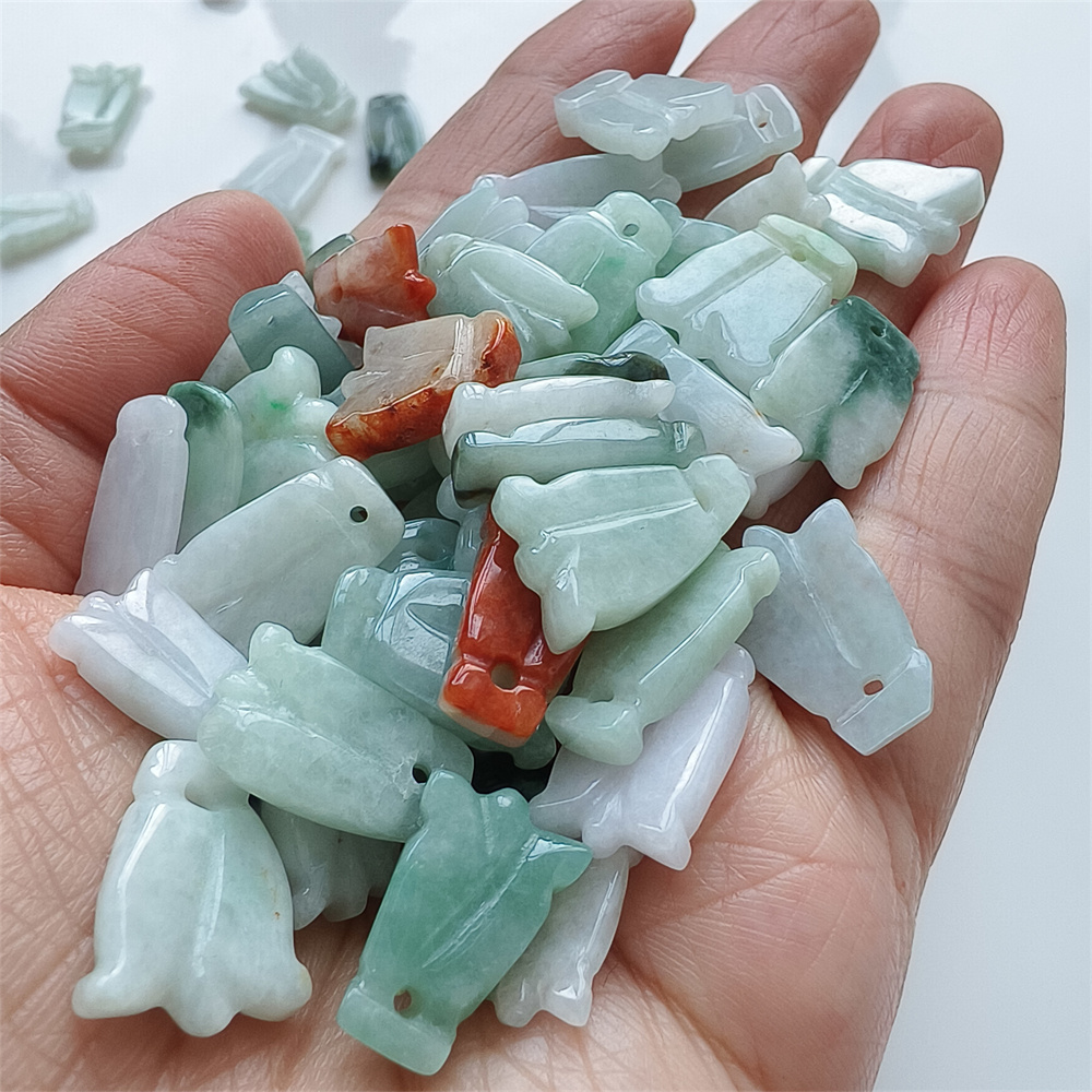 10pcs Natural Certificated Type A 13-18X8-13X3mm Icy Green White Yellow Red Burmese Jadeite Tulip Pendant,Tulip Charms,DIY Jewelry Supplies