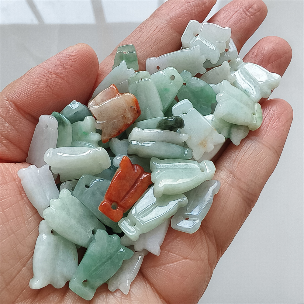 10pcs Natural Certificated Type A 13-18X8-13X3mm Icy Green White Yellow Red Burmese Jadeite Tulip Pendant,Tulip Charms,DIY Jewelry Supplies
