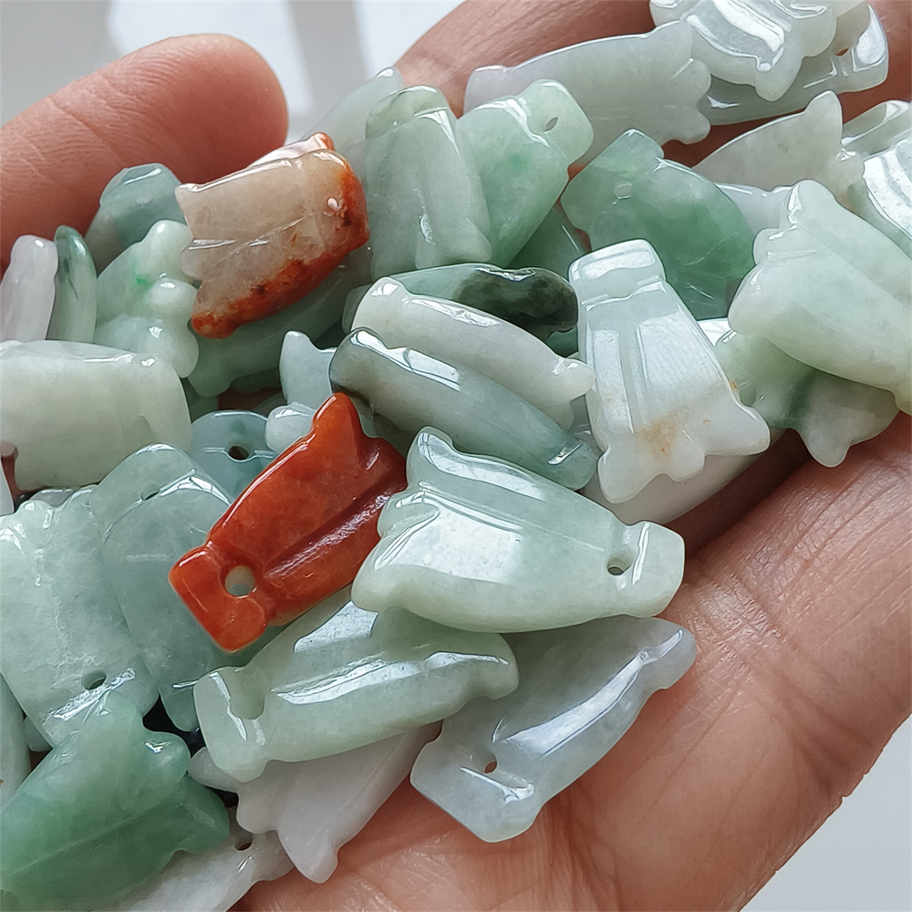 10pcs Natural Certificated Type A 13-18X8-13X3mm Icy Green White Yellow Red Burmese Jadeite Tulip Pendant,Tulip Charms,DIY Jewelry Supplies