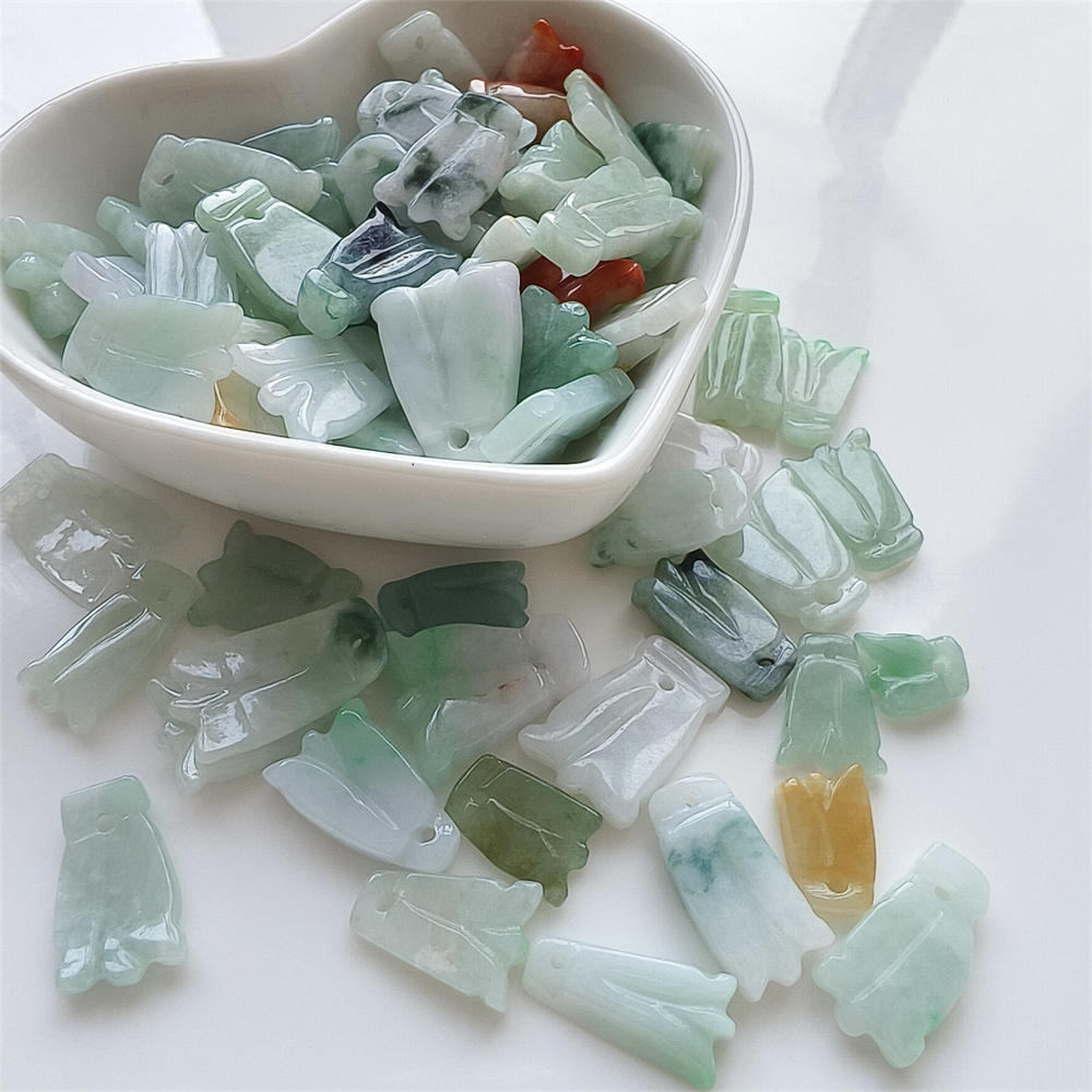 10pcs Natural Certificated Type A 13-18X8-13X3mm Icy Green White Yellow Red Burmese Jadeite Tulip Pendant,Tulip Charms,DIY Jewelry Supplies