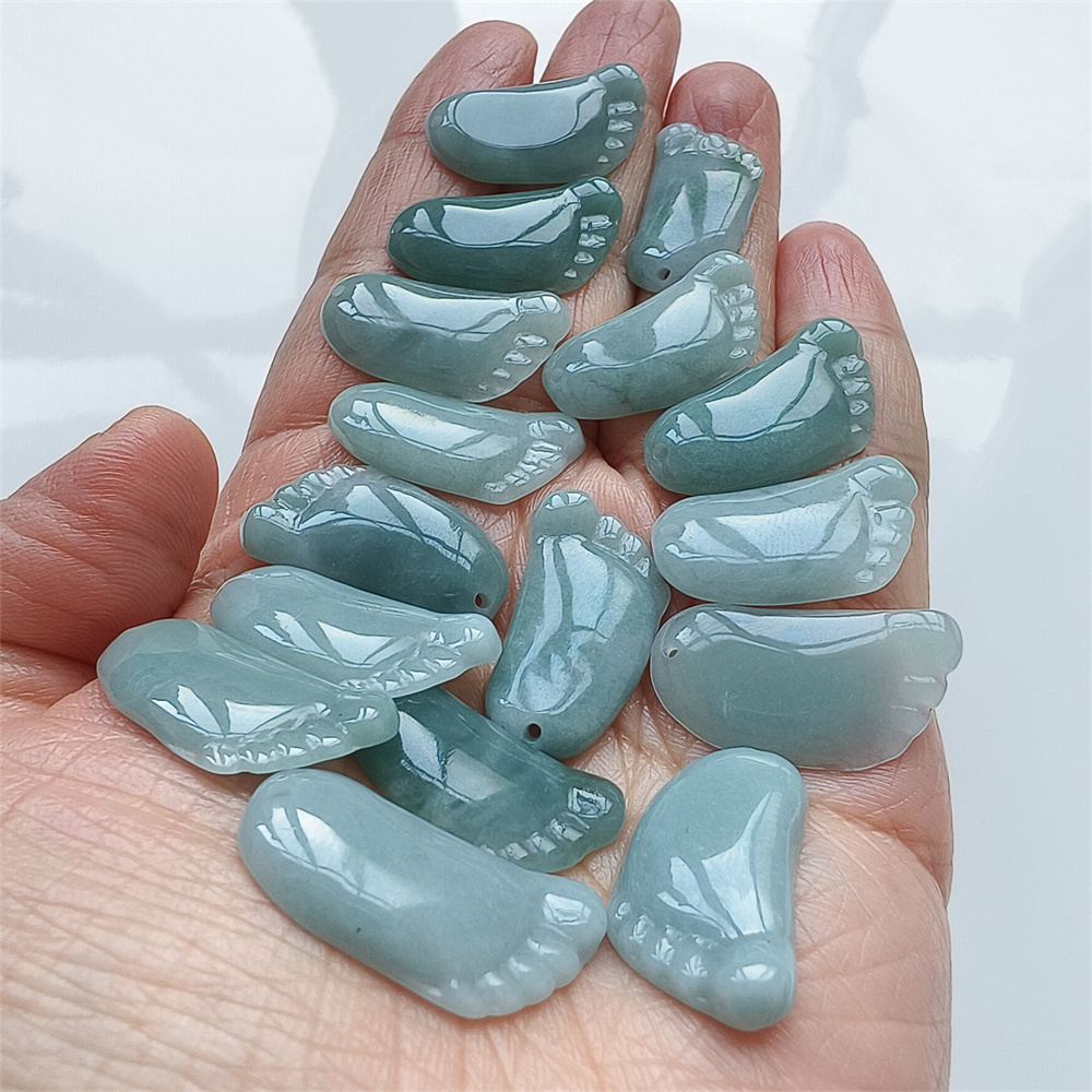 5Pcs Natural Type A Untreated 25X14mm Icy Blue Guatemalan Jadeite Foot Pendant,Blue Guatemala Jadeite Loose Pendant,DIY Jewelry Supplies