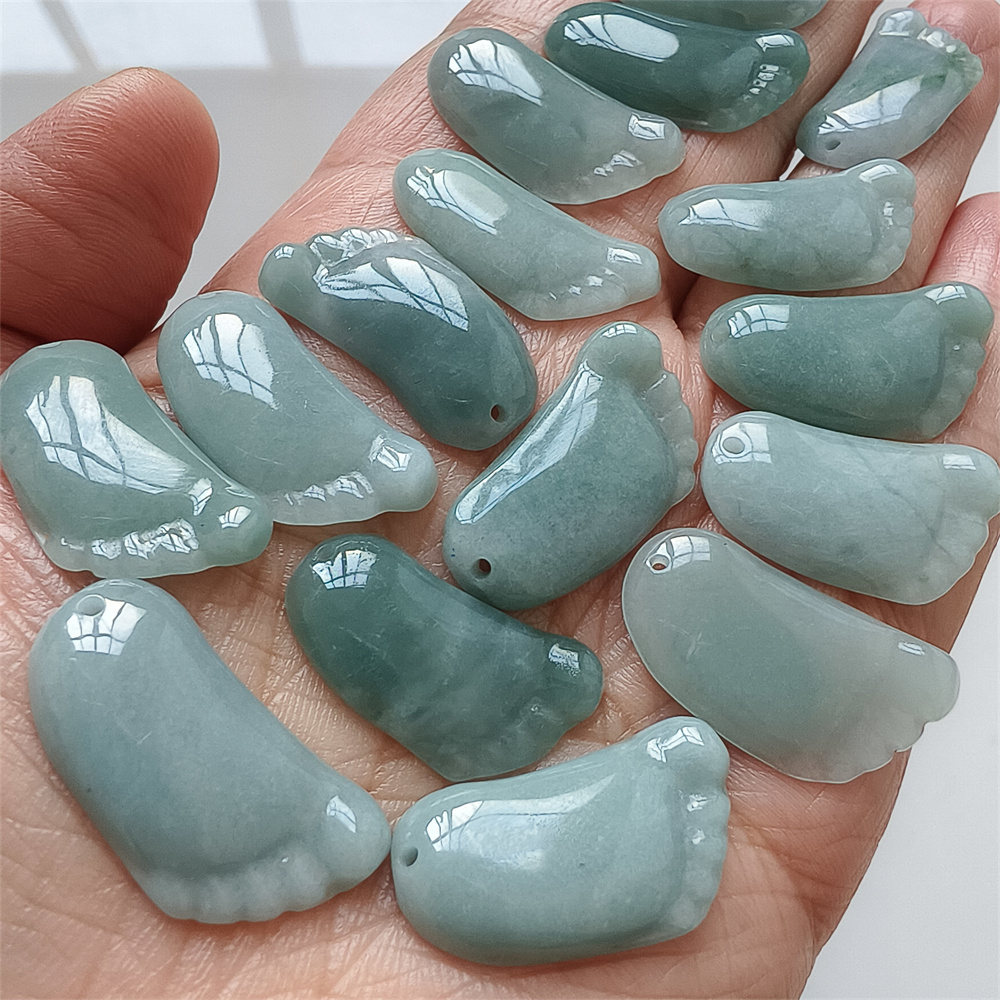5Pcs Natural Type A Untreated 25X14mm Icy Blue Guatemalan Jadeite Foot Pendant,Blue Guatemala Jadeite Loose Pendant,DIY Jewelry Supplies
