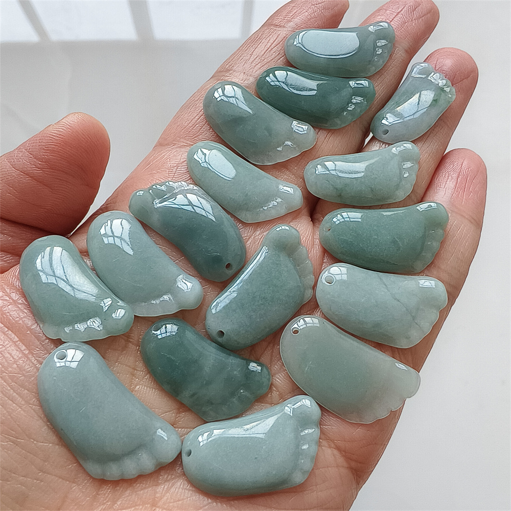 5Pcs Natural Type A Untreated 25X14mm Icy Blue Guatemalan Jadeite Foot Pendant,Blue Guatemala Jadeite Loose Pendant,DIY Jewelry Supplies