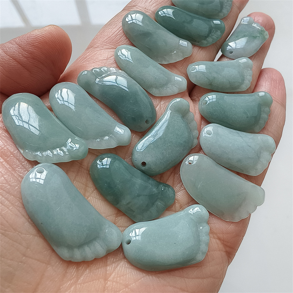 5Pcs Natural Type A Untreated 25X14mm Icy Blue Guatemalan Jadeite Foot Pendant,Blue Guatemala Jadeite Loose Pendant,DIY Jewelry Supplies