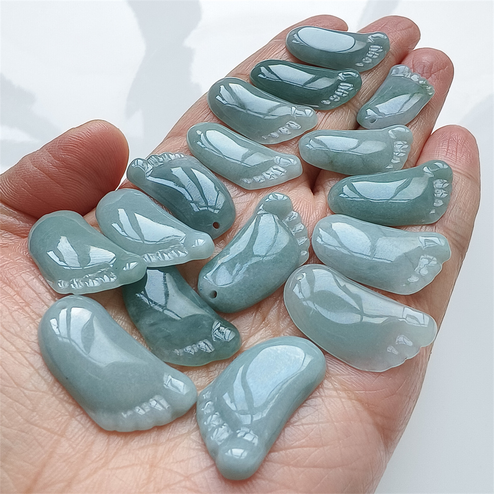 5Pcs Natural Type A Untreated 25X14mm Icy Blue Guatemalan Jadeite Foot Pendant,Blue Guatemala Jadeite Loose Pendant,DIY Jewelry Supplies