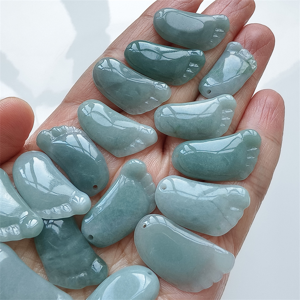 5Pcs Natural Type A Untreated 25X14mm Icy Blue Guatemalan Jadeite Foot Pendant,Blue Guatemala Jadeite Loose Pendant,DIY Jewelry Supplies