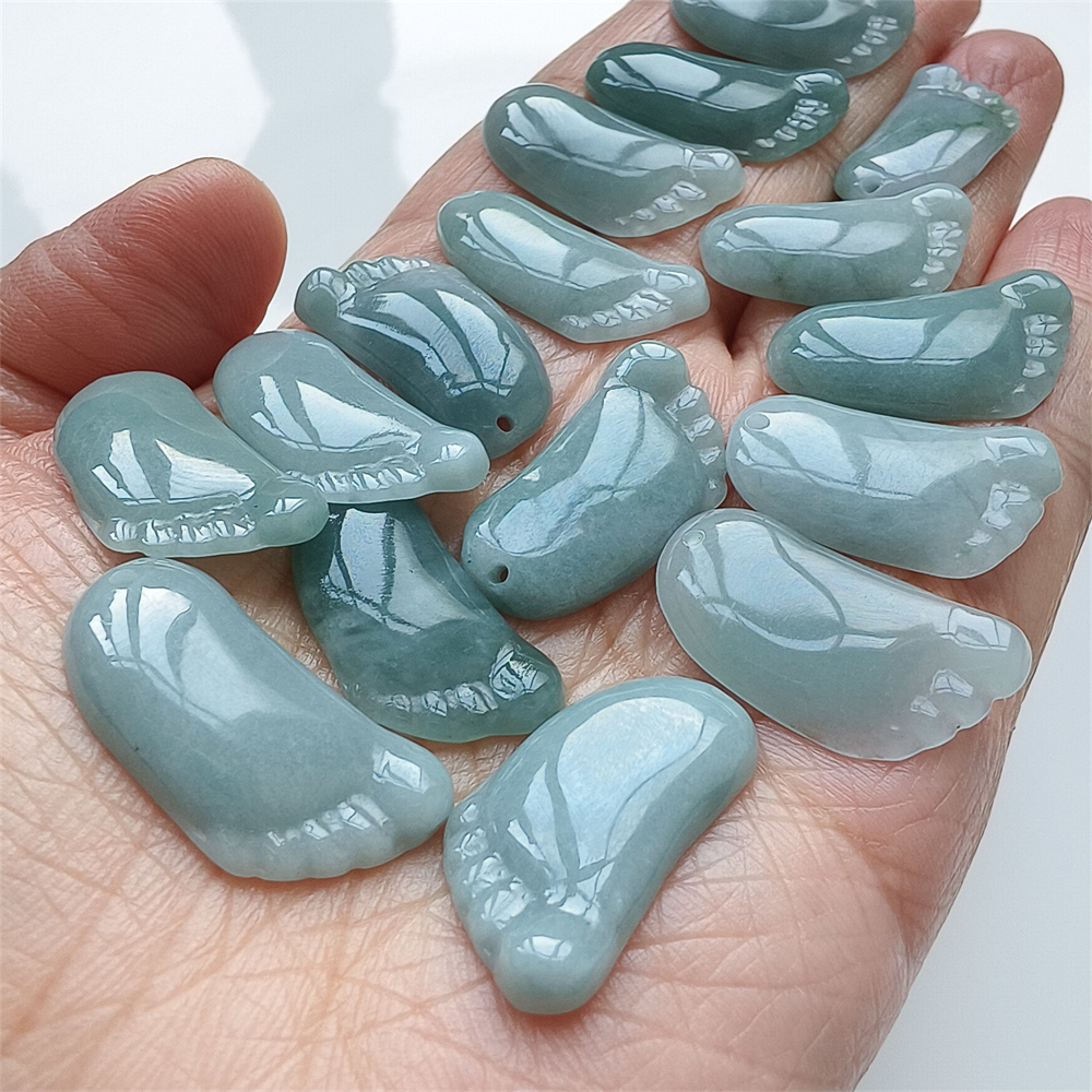 5Pcs Natural Type A Untreated 25X14mm Icy Blue Guatemalan Jadeite Foot Pendant,Blue Guatemala Jadeite Loose Pendant,DIY Jewelry Supplies