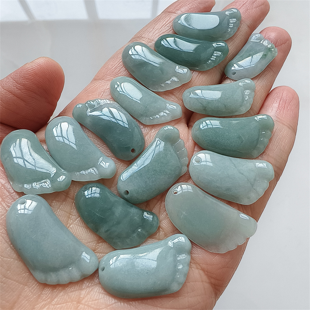 5Pcs Natural Type A Untreated 25X14mm Icy Blue Guatemalan Jadeite Foot Pendant,Blue Guatemala Jadeite Loose Pendant,DIY Jewelry Supplies