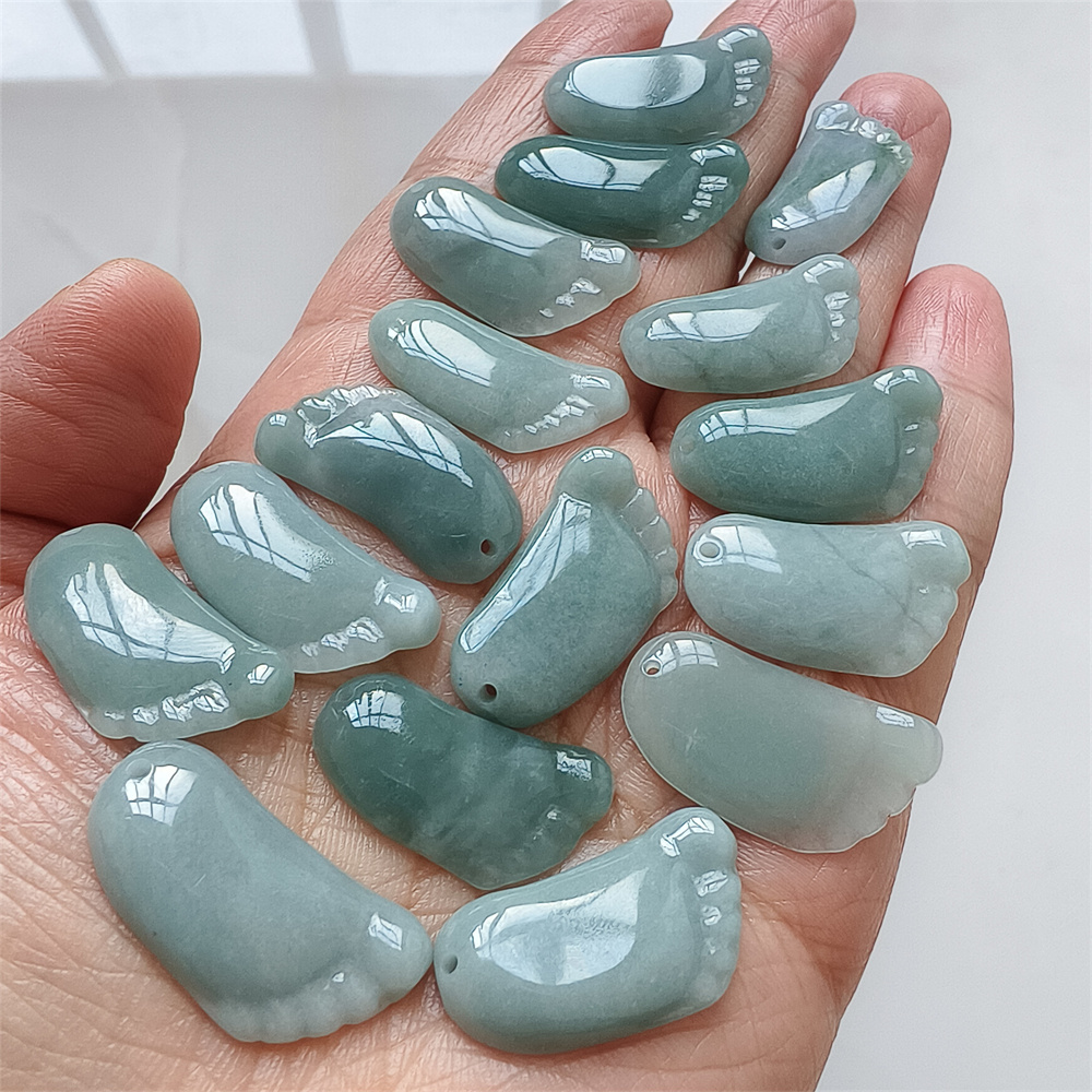 5Pcs Natural Type A Untreated 25X14mm Icy Blue Guatemalan Jadeite Foot Pendant,Blue Guatemala Jadeite Loose Pendant,DIY Jewelry Supplies