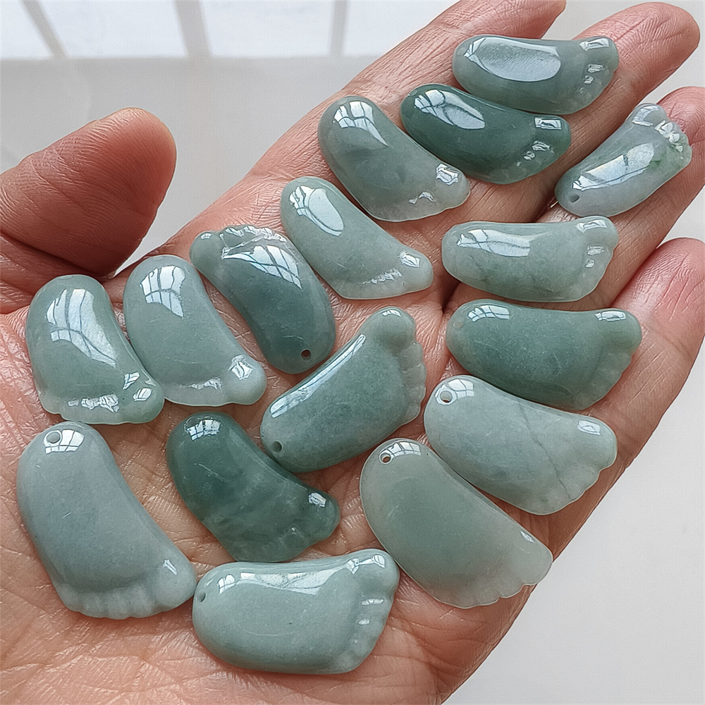 5Pcs Natural Type A Untreated 25X14mm Icy Blue Guatemalan Jadeite Foot Pendant,Blue Guatemala Jadeite Loose Pendant,DIY Jewelry Supplies