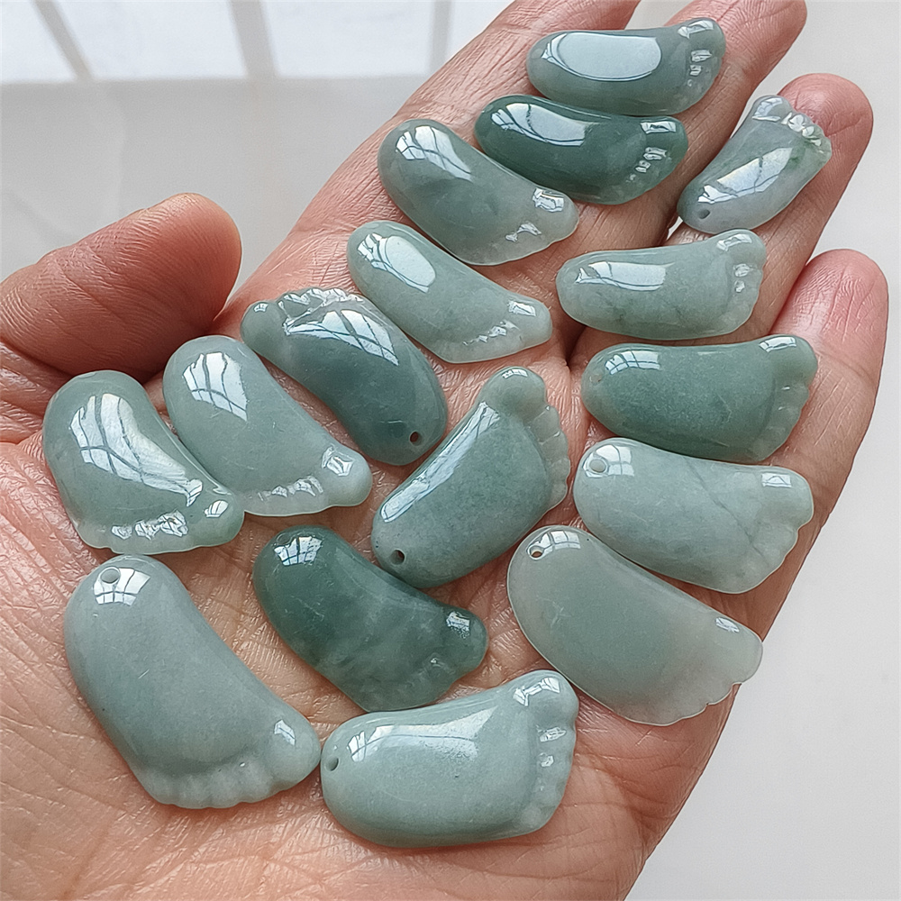 5Pcs Natural Type A Untreated 25X14mm Icy Blue Guatemalan Jadeite Foot Pendant,Blue Guatemala Jadeite Loose Pendant,DIY Jewelry Supplies