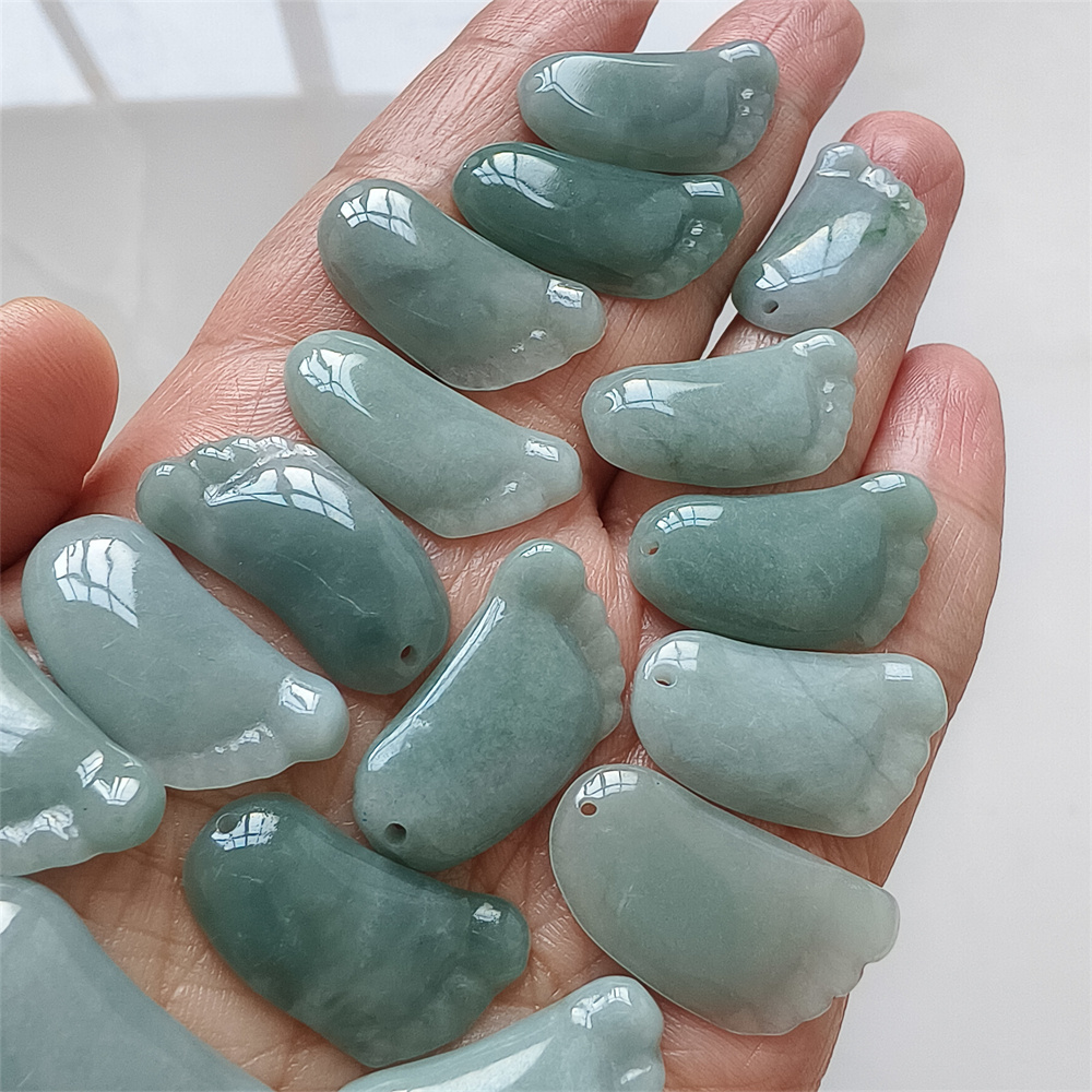 5Pcs Natural Type A Untreated 25X14mm Icy Blue Guatemalan Jadeite Foot Pendant,Blue Guatemala Jadeite Loose Pendant,DIY Jewelry Supplies