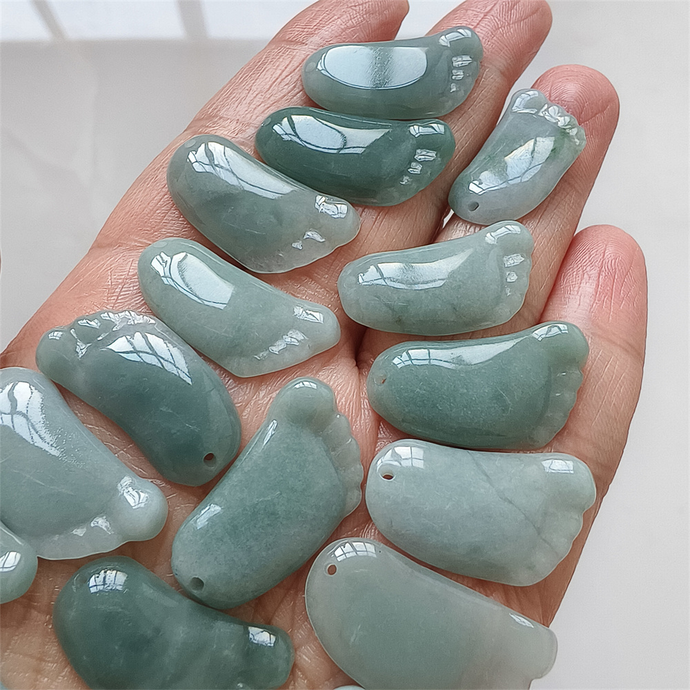 5Pcs Natural Type A Untreated 25X14mm Icy Blue Guatemalan Jadeite Foot Pendant,Blue Guatemala Jadeite Loose Pendant,DIY Jewelry Supplies
